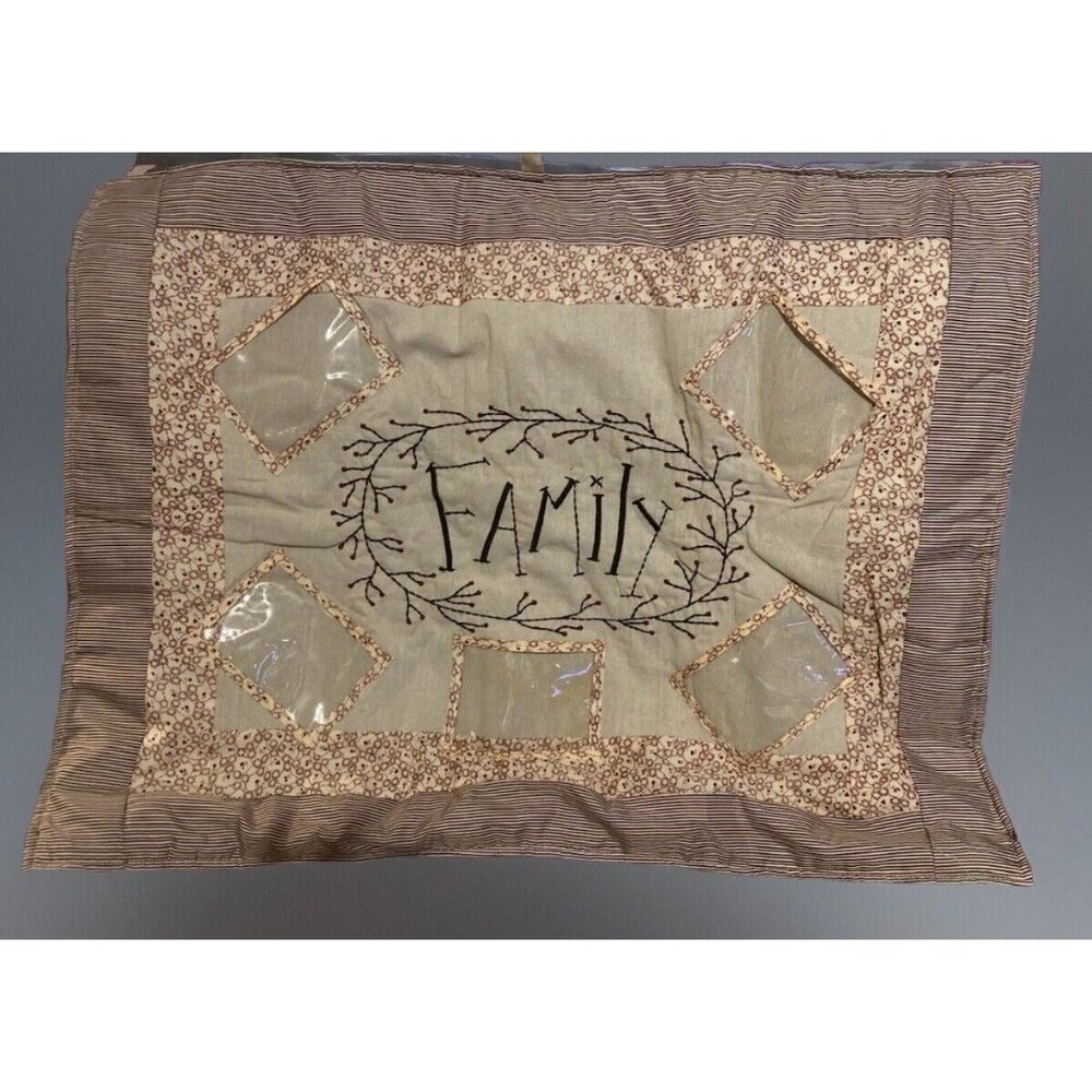 Quilted Wall Hanging Family Embroidered Picture Frame Country Core 37x28 Cottage